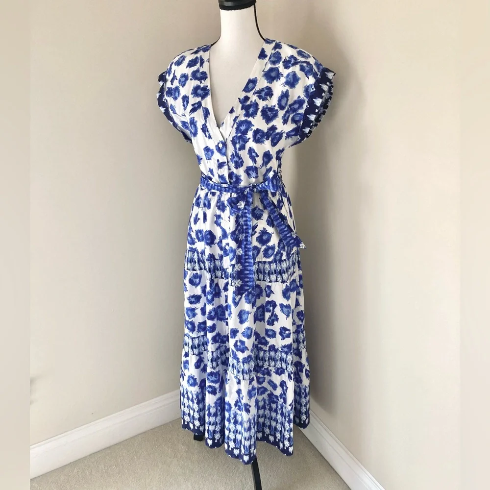 NWT Abercrombie & Fitch Blue & White Tiered Tie Maxi Dress Size S